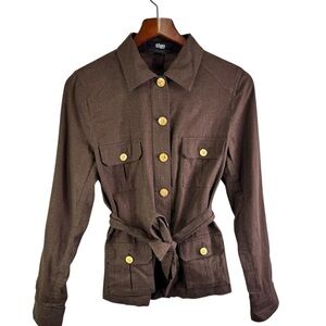 Togo Brown Linen Button Belted Blazer Jacket Size Medium
